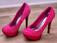 DBDK Hot Pink Bedazzled Platform Heels-Stripper Dancer Satin 6.5 Pre-Owned Cute