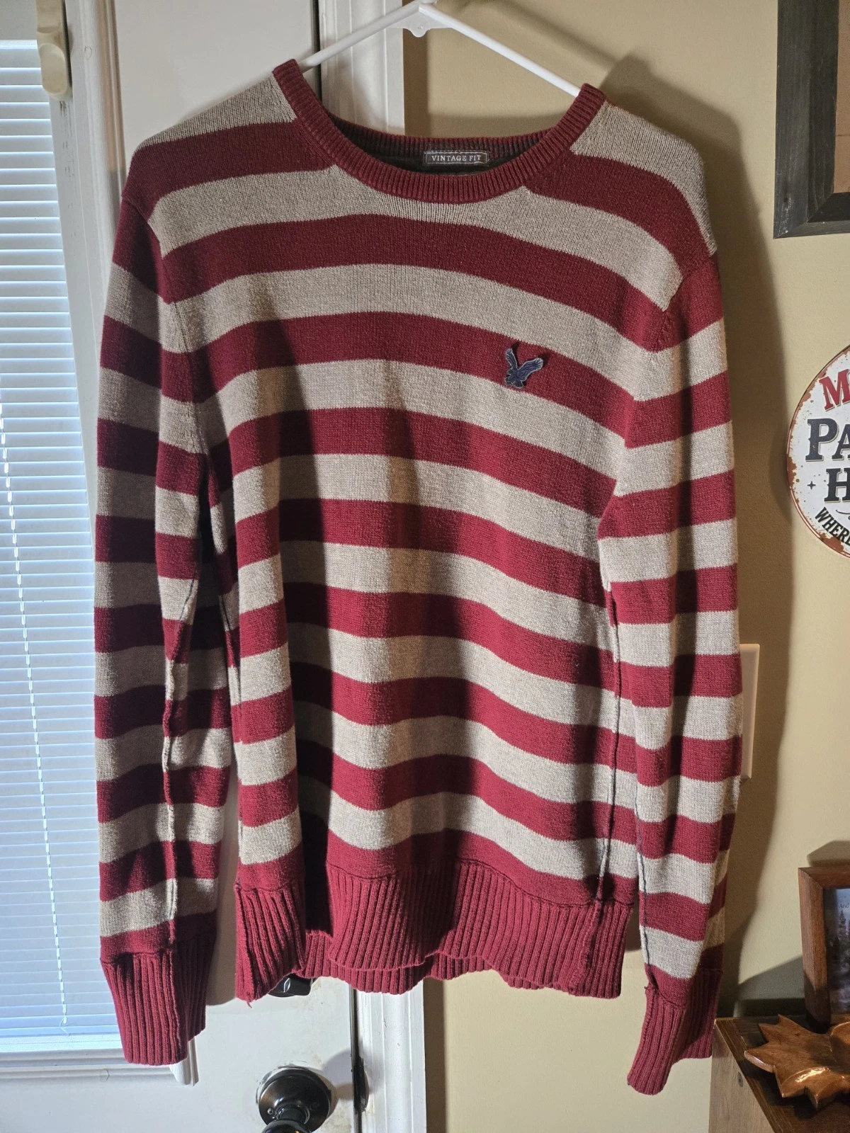 Mens American Eagle Striped Sweater Large Cotton Wool Blend Pullover Vintage Fit