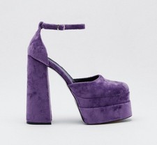 Nasty Gal, TRENDY Lilac crushed velvet 6.25" block heel double platforms, SZ 7