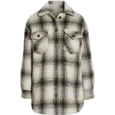 Thread & Supply Women's Large Gray/Beige Plaid Lined Shacket Shirt Jacket, Lined