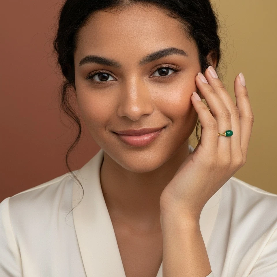 925 Sterling Silver Ring Oval 8x5mm Green Natural Emerald Gemstone Engagement - Image 2 of 4