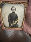 Union Officer  with Sword Civil War 1860 antique Photo  good condition