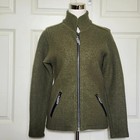 Ibex Women's Sz S Full Zipper Boiled Wool Sweater Jacket Olive Green Euc!