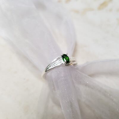 ''Russischer Smaragd'' Chromdiopsid Sterlingsilber Solitär Ring, Größe L/M, 6.