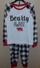 Dream Life Boys Size 6/7 Two Piece Pajama Set PJ's Black White Bearly Awake New
