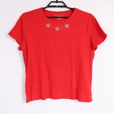 Mountain Lake Womens XL Red with Silver Stars T-Shirt Short Sleeve Cotton Blend