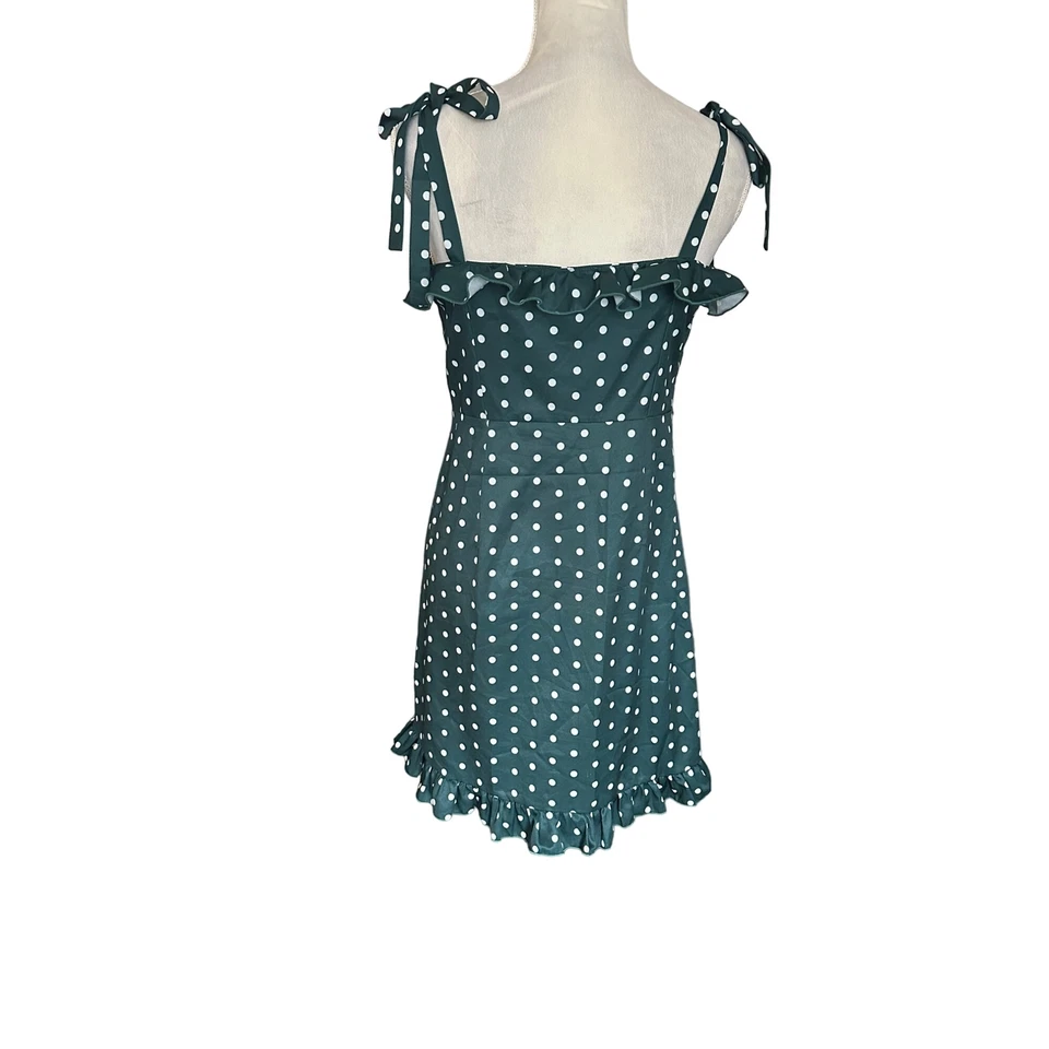 Vestido Solero Allegra K Verde Lunares Volantes Correas Día de San Patricio Boho Chic Foto 3 de 4