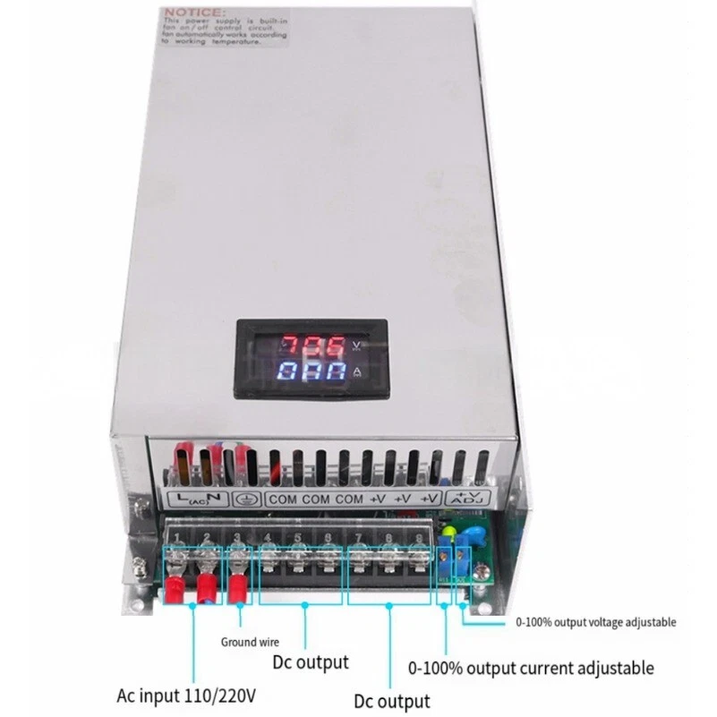Metal Power Supply Adapter Adjustable Switching Display 1000W DC AC 110-220V-- - Image 4 of 4