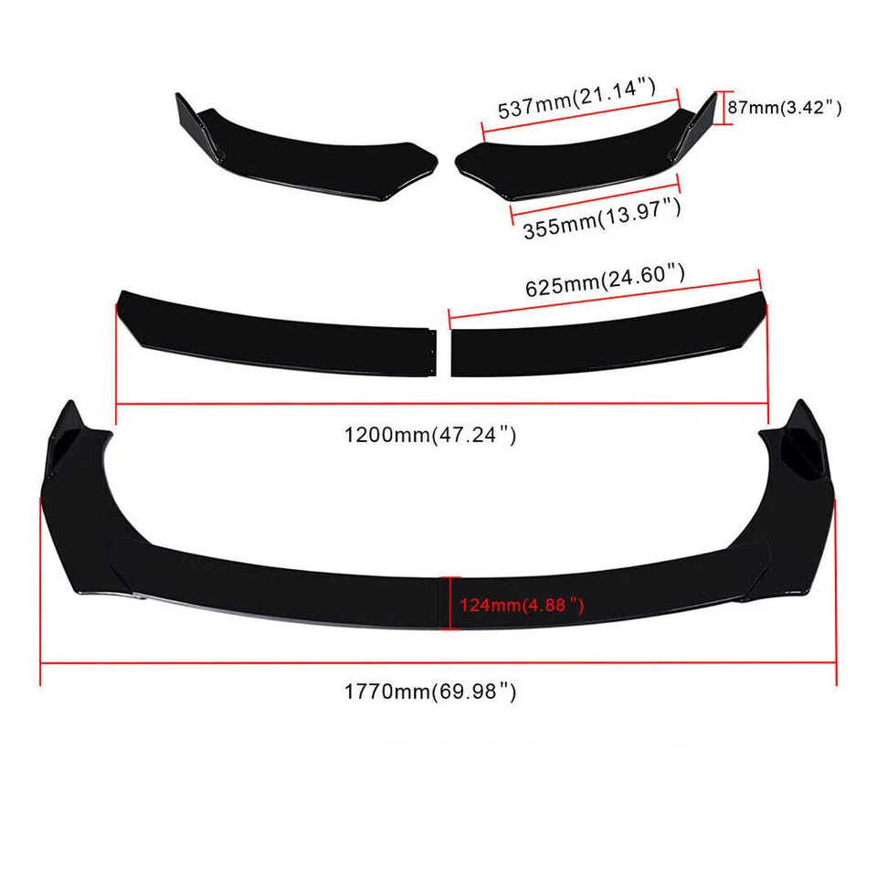For Ford Mustang 2000-2004 Black Front Bumper Lip Splitter Spoiler + Strut Rods Foto 2 de 4