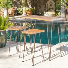 Dione Outdoor Industrial Teak Finished Acacia Wood Bar Set