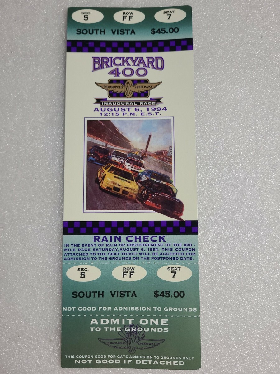 1994 Brickyard 400 Inaugural Race Unused Full Ticket Indianapolis