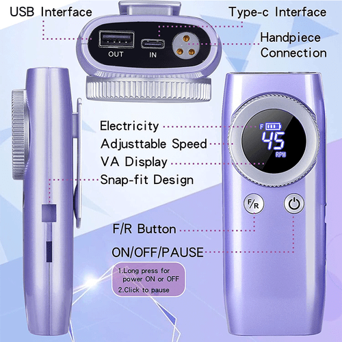 New Arrivals 45000RPM Electric Nail Drill File Kit Portable Manicure Machine Kit - Bild 17 von 27