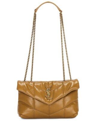 SAINT LAURENT Puffer Toy $2490 Tabac Brown Leather Shoulder Bag New