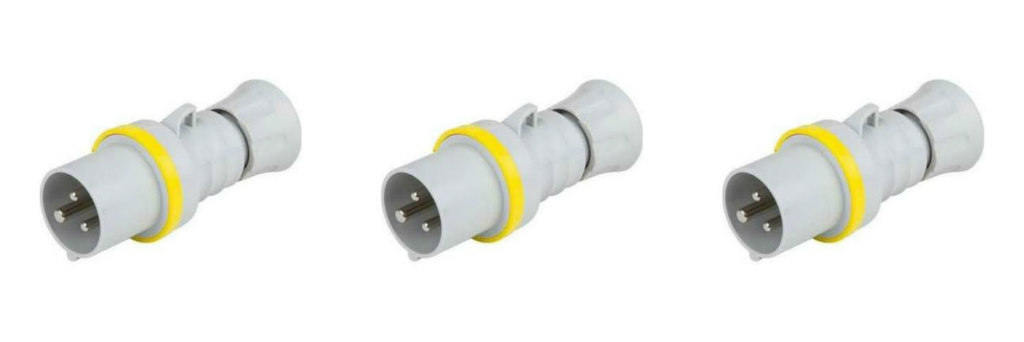 3 x Gewiss GW60001FH Industrial Plugs 2P+E (3 Pin) 16 Amp 100-130V Yellow