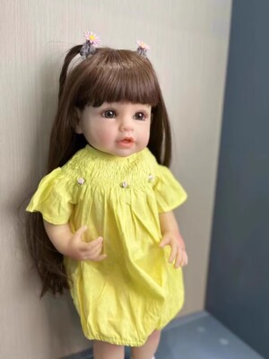 55CM Lifelike Soft Touch Full Body Vinyl Reborn Doll Toddler Girl Yellow Dress