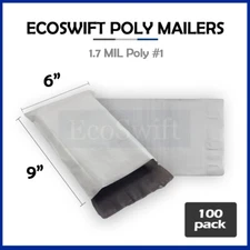 100 6 x 8 EcoSwift White Poly Mailers Shipping Envelopes Self Seal Bags 1.7 MIL