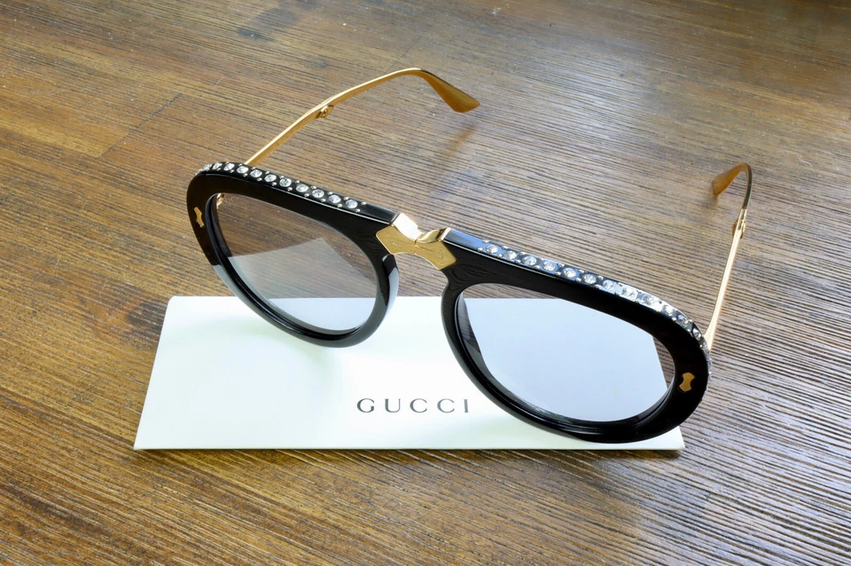 Gucci GG0307S 56mm Foldable Aviator Sunglasses in Black w.Crystals & Clear Lens - Image 2 of 4