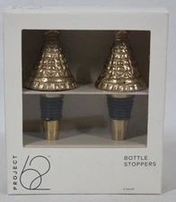 PROJECT 62 SET OF 2 CHRISTMAS TREE GOLD TONE METAL WINE BOTTLE STOPPERS 4" NEW