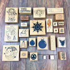 26 Wood Mount Rubber Stamps Lot Scrapbook Crafting Christmas Winter Holiday