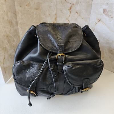 WATHNE Black Leather Drawstring Backpack Made in Korea | eBay display picture 1