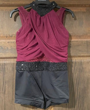 Weissman Chandelier Dance Costume Lyrical Black Cherry Sheer Sequin Girls 11235