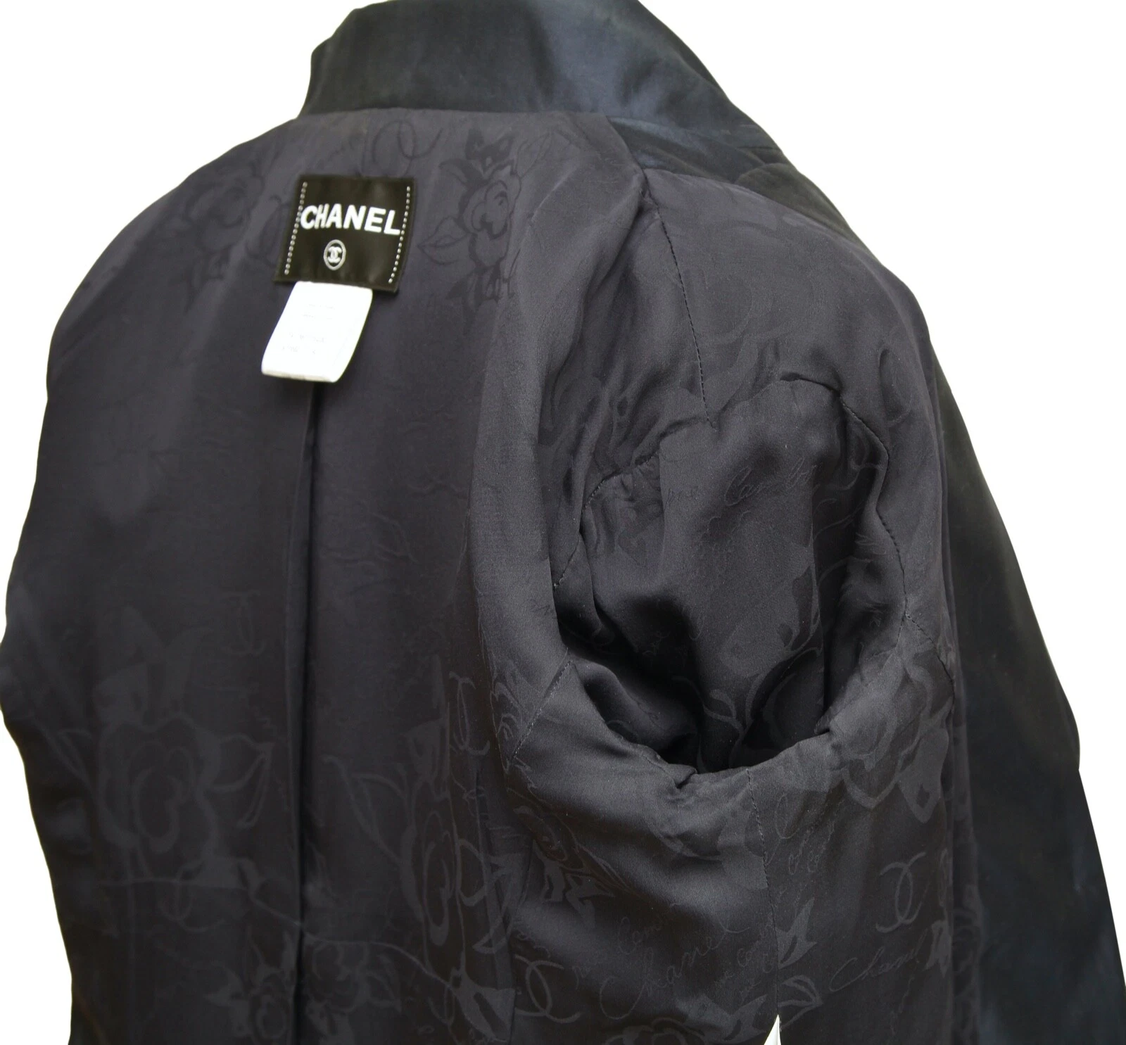 Giacca blazer cappotto CHANEL blu navy catena argento manica lunga tg 40 2014 14C