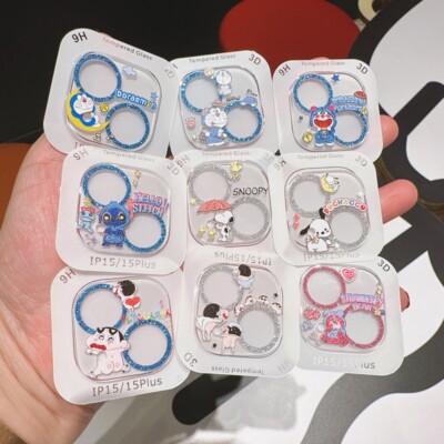 Cartoon Tempered Glass Camera Lens Cover Protector For iPhone 15 14 13 Pro Max