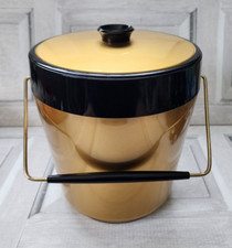Vintage Thermo-Serv gold and black ice bucket with handle and lid made in USA