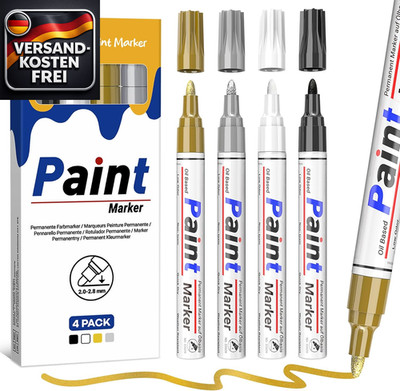 Permanent Marker set wasserfest 4 Farben für Glas Kunststoff Metall Holz Keramik