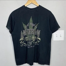 Vintage Y2K High in Amsterdam Weed Stoner Black Tee Large