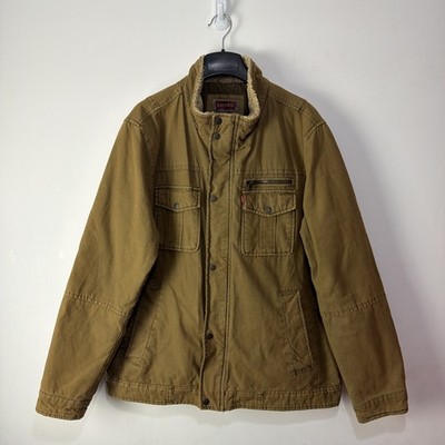 Levi's Herren Baumwolle Canvas gesteppt gefüttert Trucker Jacke Mantel Khaki Gr. XL