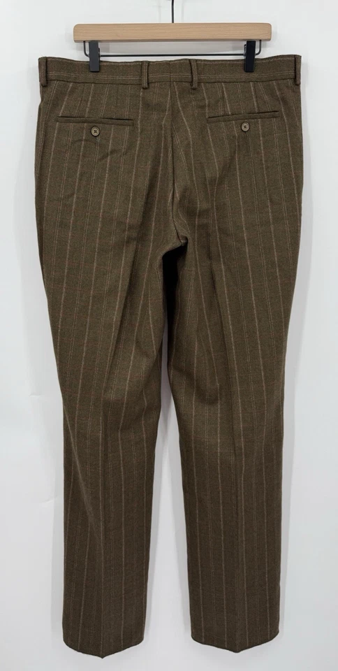 Calça social Ted Baker masculina 38 marrom espinha de peixe listrada lã sem camisa - Imagem 3 de 4