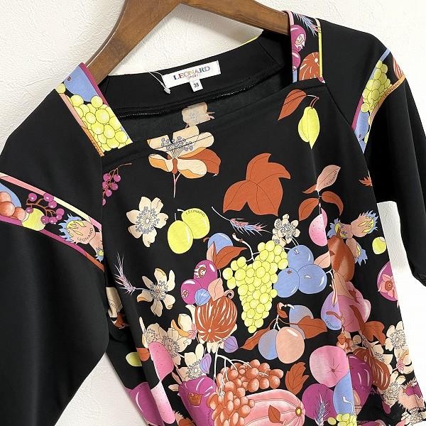 LEONARD SPORT Cut & Sew Top 38 Black Pink Yellow Fruit
