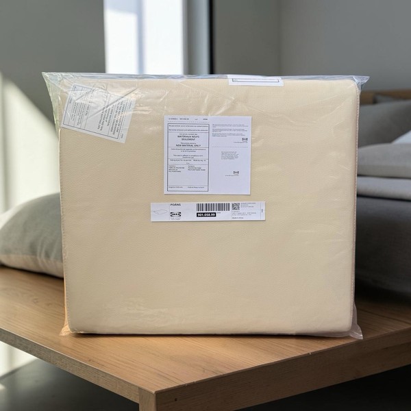 NUEVO Cojín otomano genuino IKEA POÄNG/POANG brillante cáscara de huevo cuero blanco roto