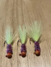 Three hand tied 1/16 crappie jigs 