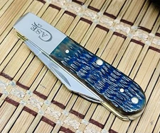 Case XX USA Beautiful Hand Fired Navy BLUE Bone Stainless Barlow Pocket Knife