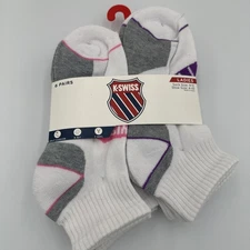 K Swiss Ankle Socks Womens 9-11 Fits Shoe Sizes 4-10 Cushioned Y Heel 6 Pairs