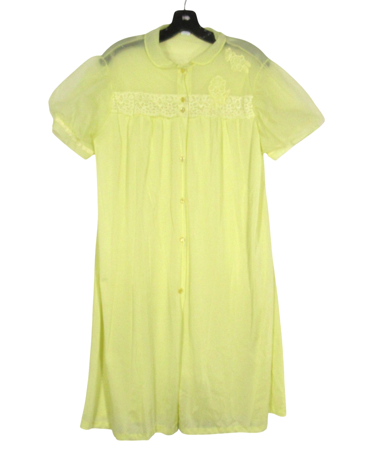 VTG GAYMODE PENNEYS Silky NYLON & LACE Chartreuse PEIGNOIR ROBE/NIGHTGOWN SET 36