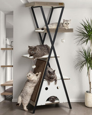 Modern Wood Cat Tree Tower for Indoor Cats Large Adult 67-In Tall Heavy Duty X