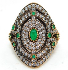 Ottoman Empire Style 6CT Treated Emerald 925 Sterling Silver Ring Sz 8 HB4