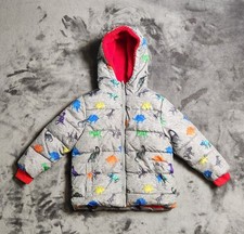 Swiss Tech Boys Puffer Jacket 4T Gray Dinosaur Hooded Winter Coat Fleece Lined