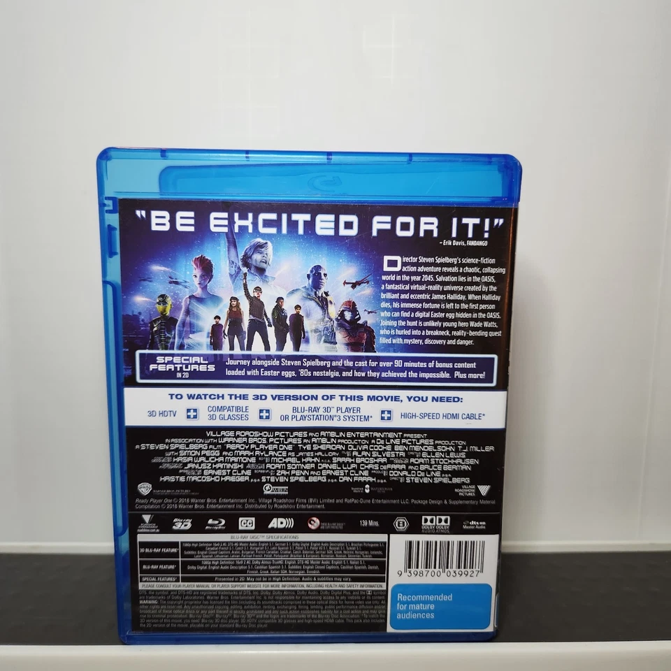 Ready Player One 3D Bluray Blu-Ray 2018 - Rare [Mint Disc]  - Image 2 of 4