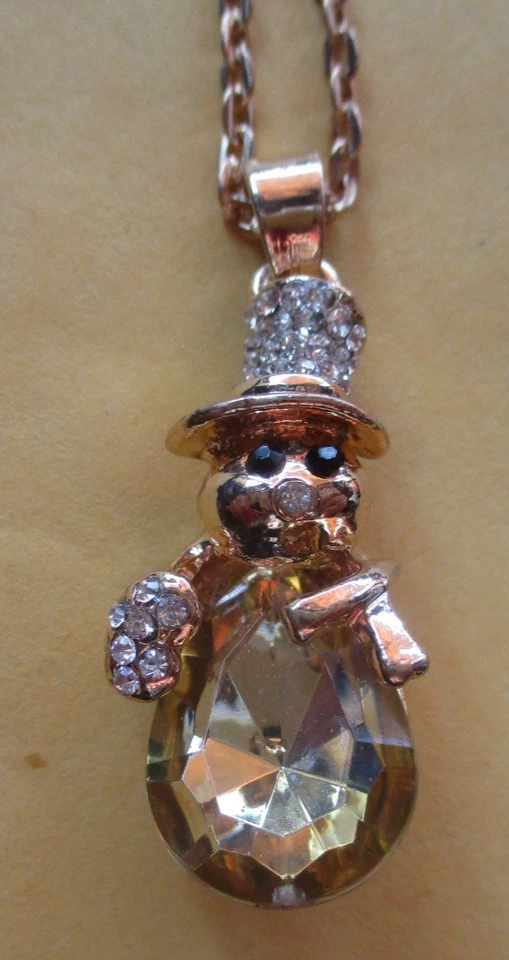 Yellow Topaz Snowman on Goldtone  20" Chain. Gift Box. - Image 2 of 4