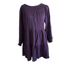 Old Navy Womens Purple Smocked Tiered Mini Dress Boho Peasant Western