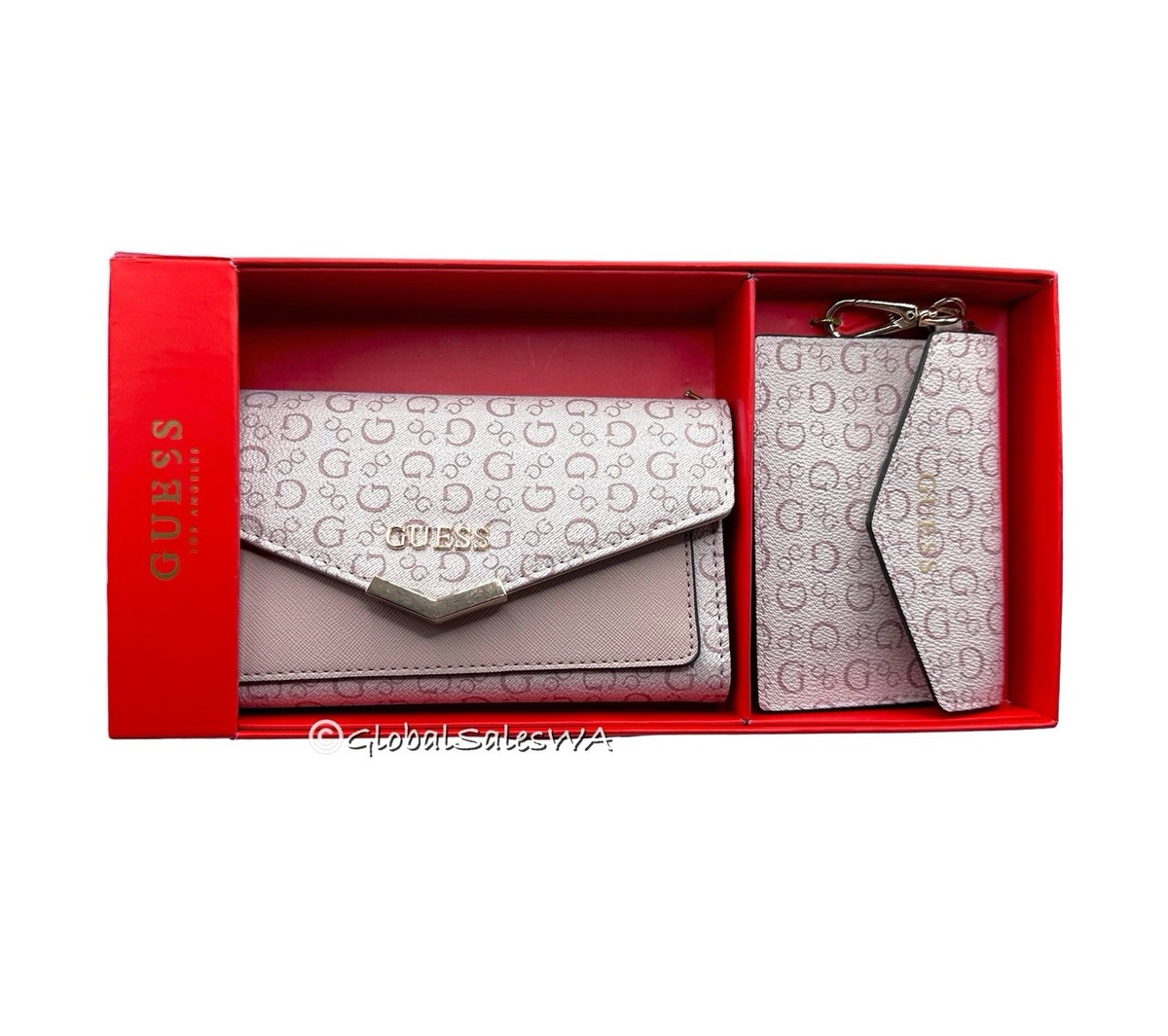 Guess La Rosa SLG Slim Clutch Wallet & Card Case Keychain 2-Pc