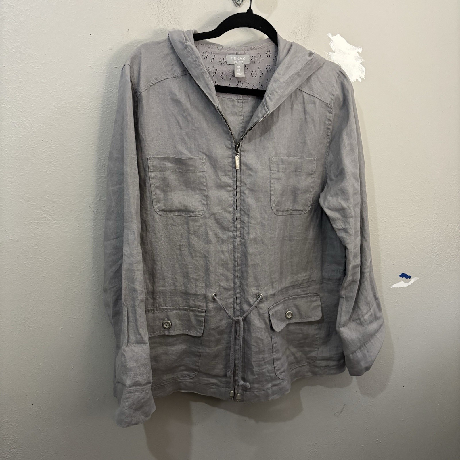 Kenar Linen Gray Utility Jacket Drawstring Waist … - image 3