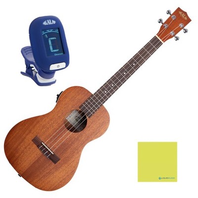 Kala KA-BE Mahogany Baritone Ukulele with EQ Bundle with KALA Klipz Blue...