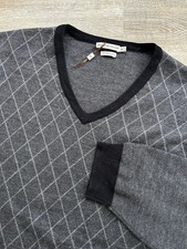 NWOT Peter Millar Merino Wool V Neck Pullover Sweater Golf Mens 4XL Argyle Black
