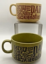 VTG Jumbo Soup Coffee Mug Cup Dad Pop Father Stoneware Embossed Set  2