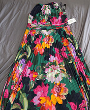 XSCAPE Women's Floral Chiffon Pleated Halter Maxi Dress Green Multi 16W
